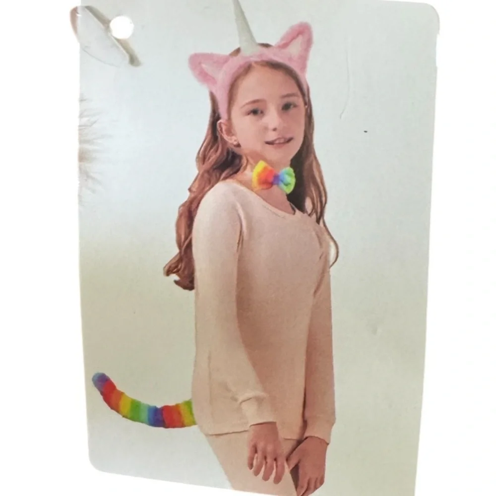 Unicorn Dress-Up 3Pc costume Set with Pink Ears and Rainbow Tail size 3+